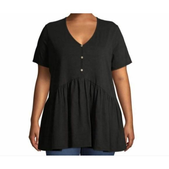 Terra & Sky Tops - Terra & Sky Women's Plus Size Knit Babydoll Henley